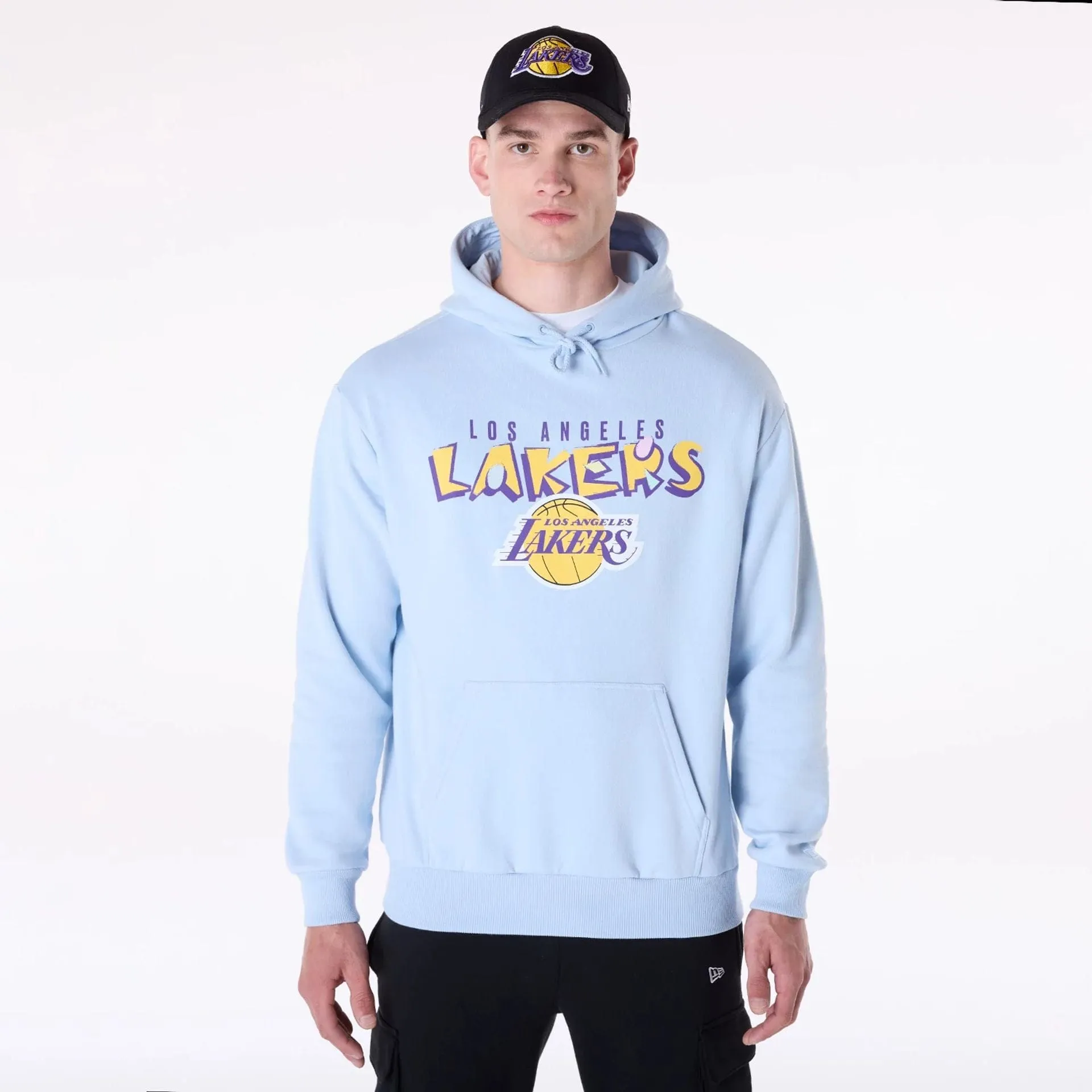 New Era Sweatshirts und Hoodies LA Lakers NBA Grafik Pastellblau Übergroßer Pullover Hoodie