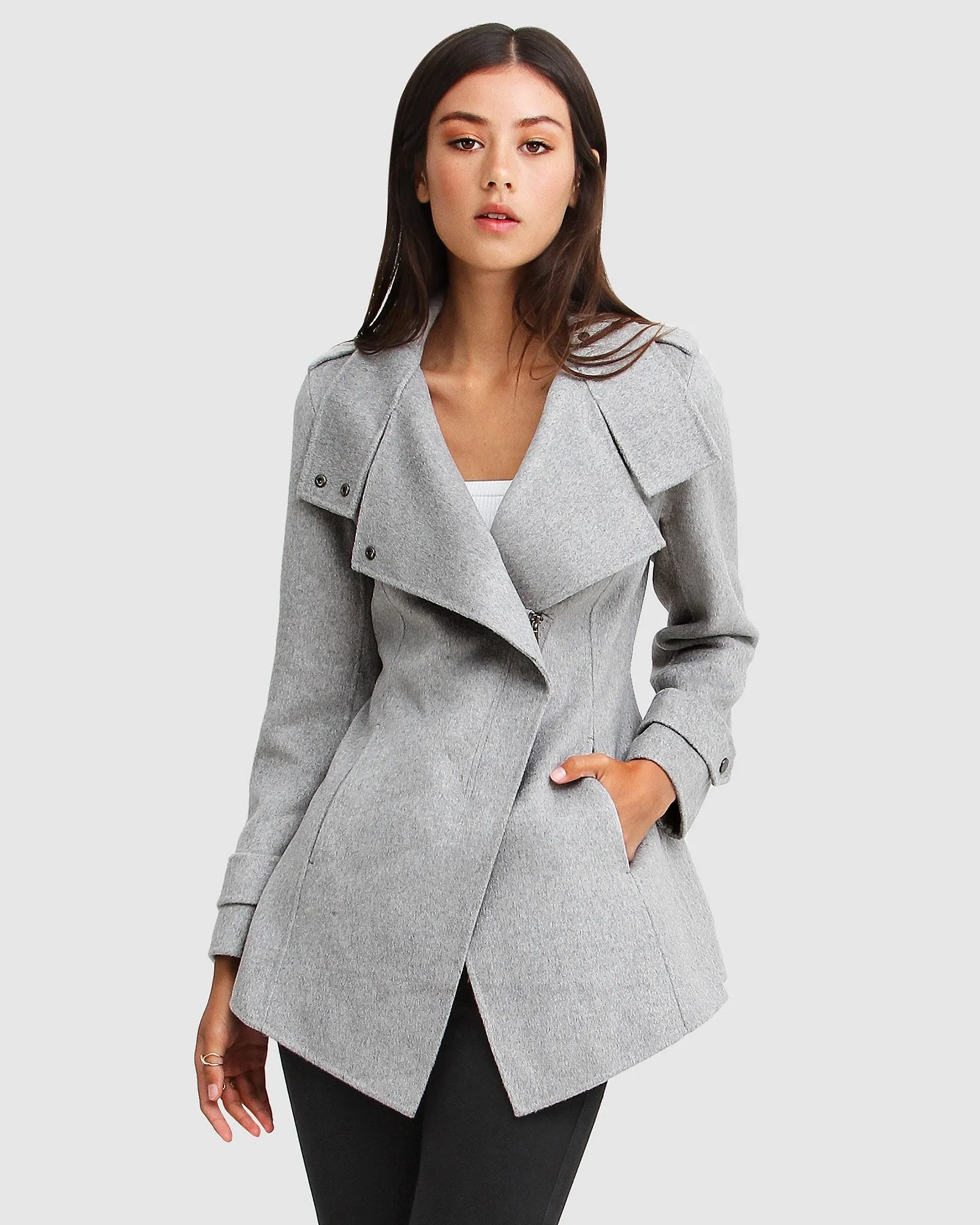 NEW FIT Bad Girl Wollmix-Mantel - Grau Meliert
