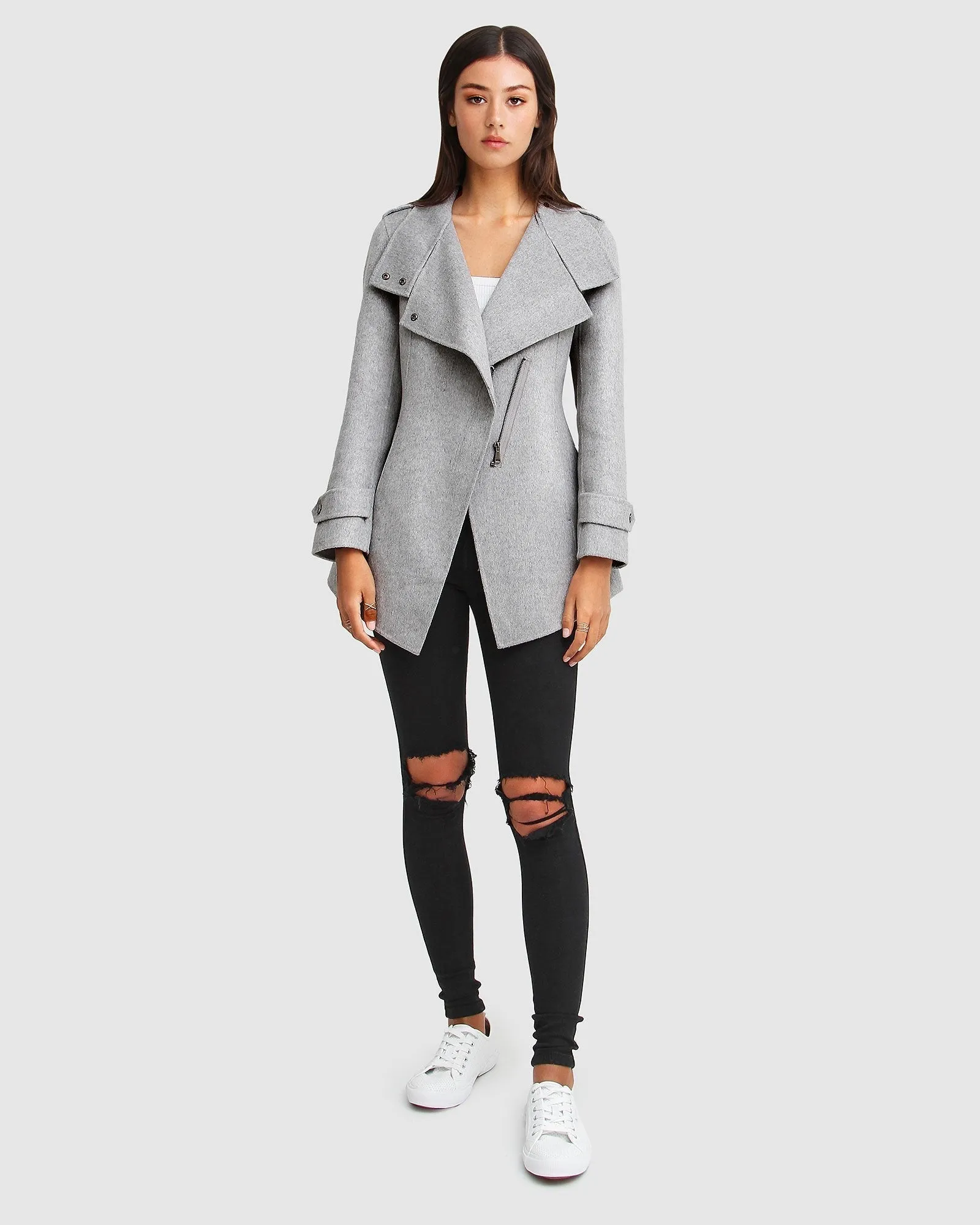 NEW FIT Bad Girl Wollmix-Mantel - Grau Meliert