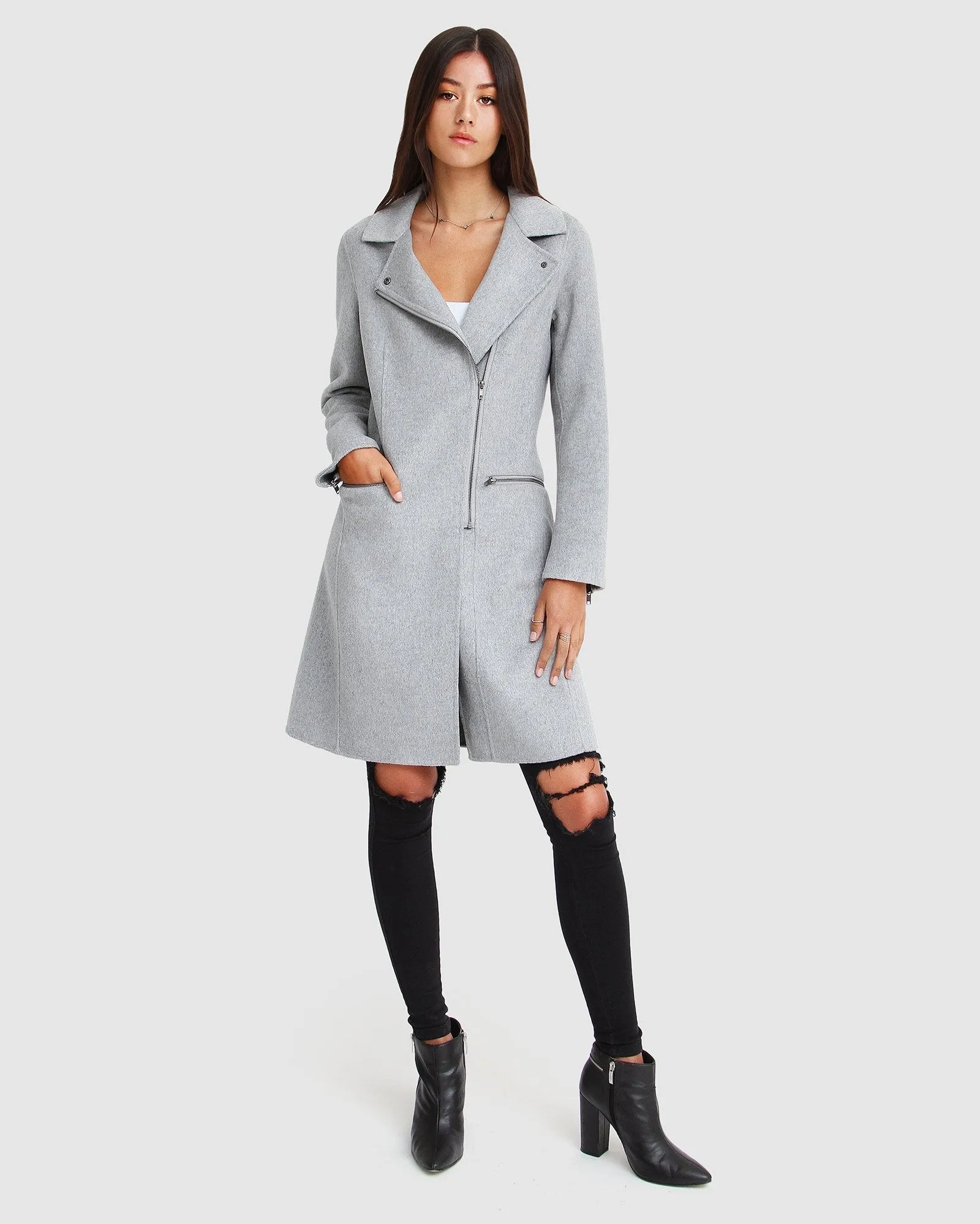 NEW FIT Letzte Chance Woll-Mix Moto-Mantel - Grau Meliert