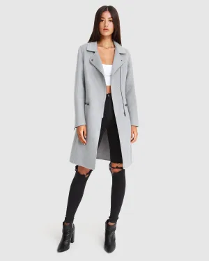 NEW FIT Letzte Chance Woll-Mix Moto-Mantel - Grau Meliert