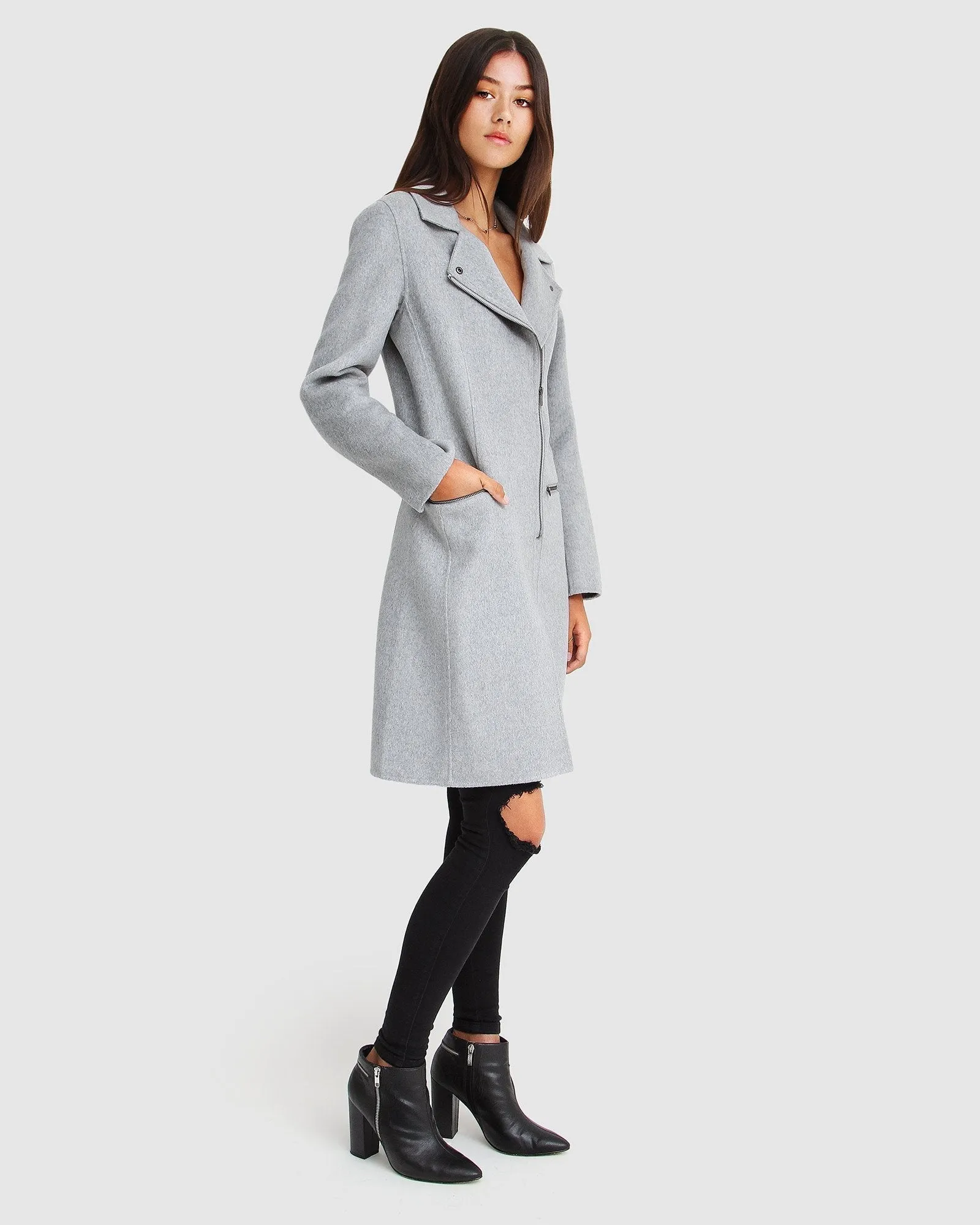 NEW FIT Letzte Chance Woll-Mix Moto-Mantel - Grau Meliert
