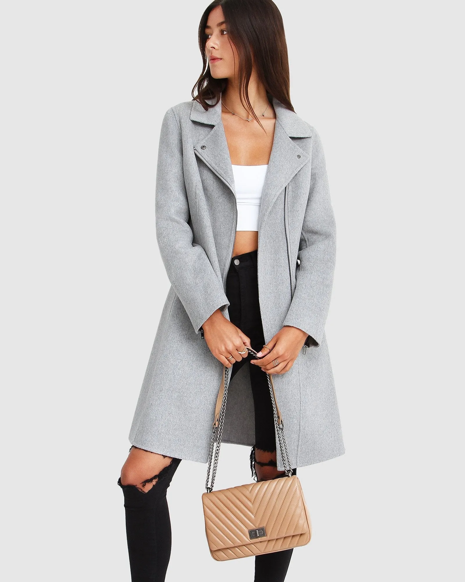 NEW FIT Letzte Chance Woll-Mix Moto-Mantel - Grau Meliert
