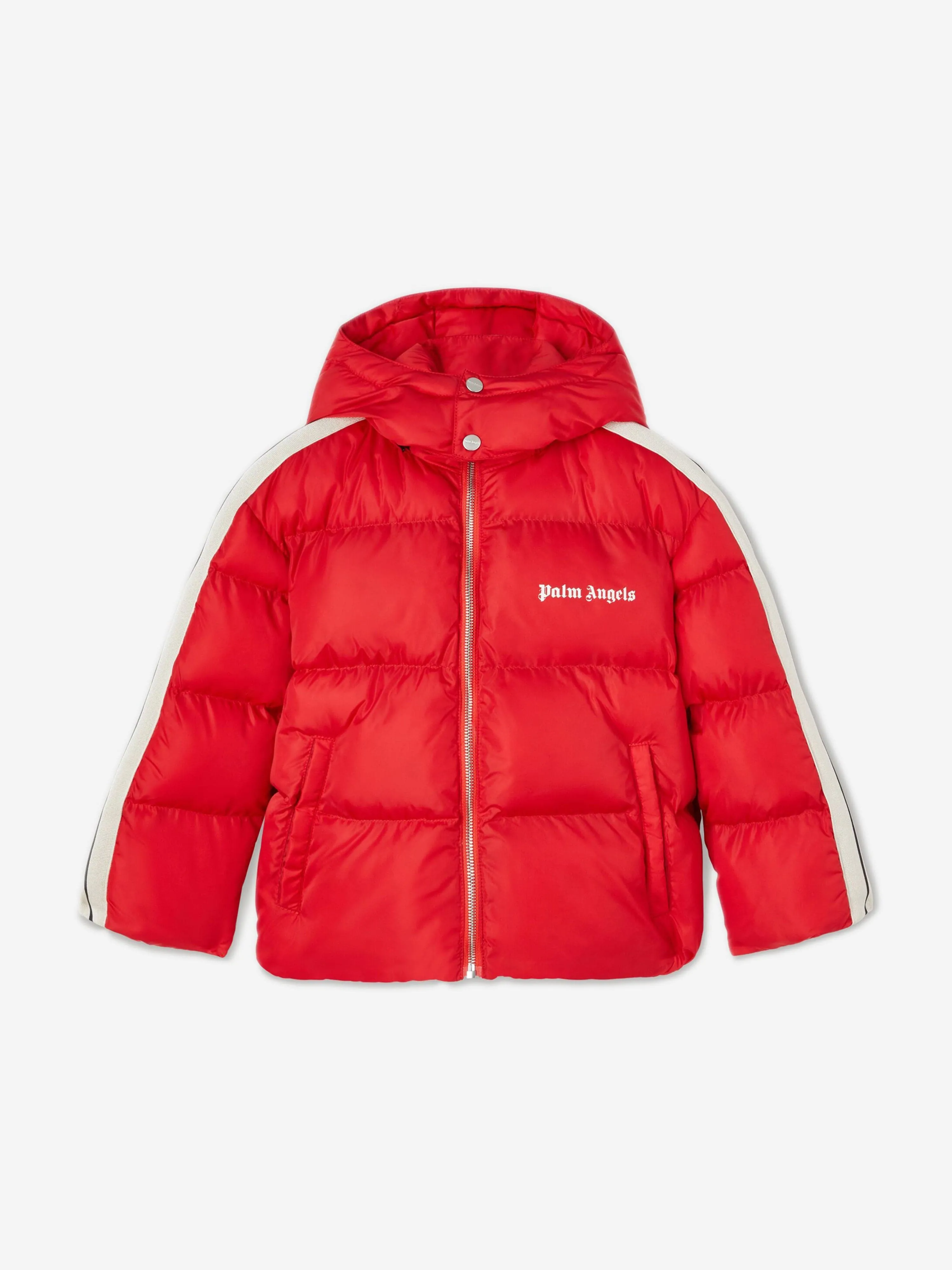 Palm Angels Kinder Track Daunenjacke mit Kapuze in Rot