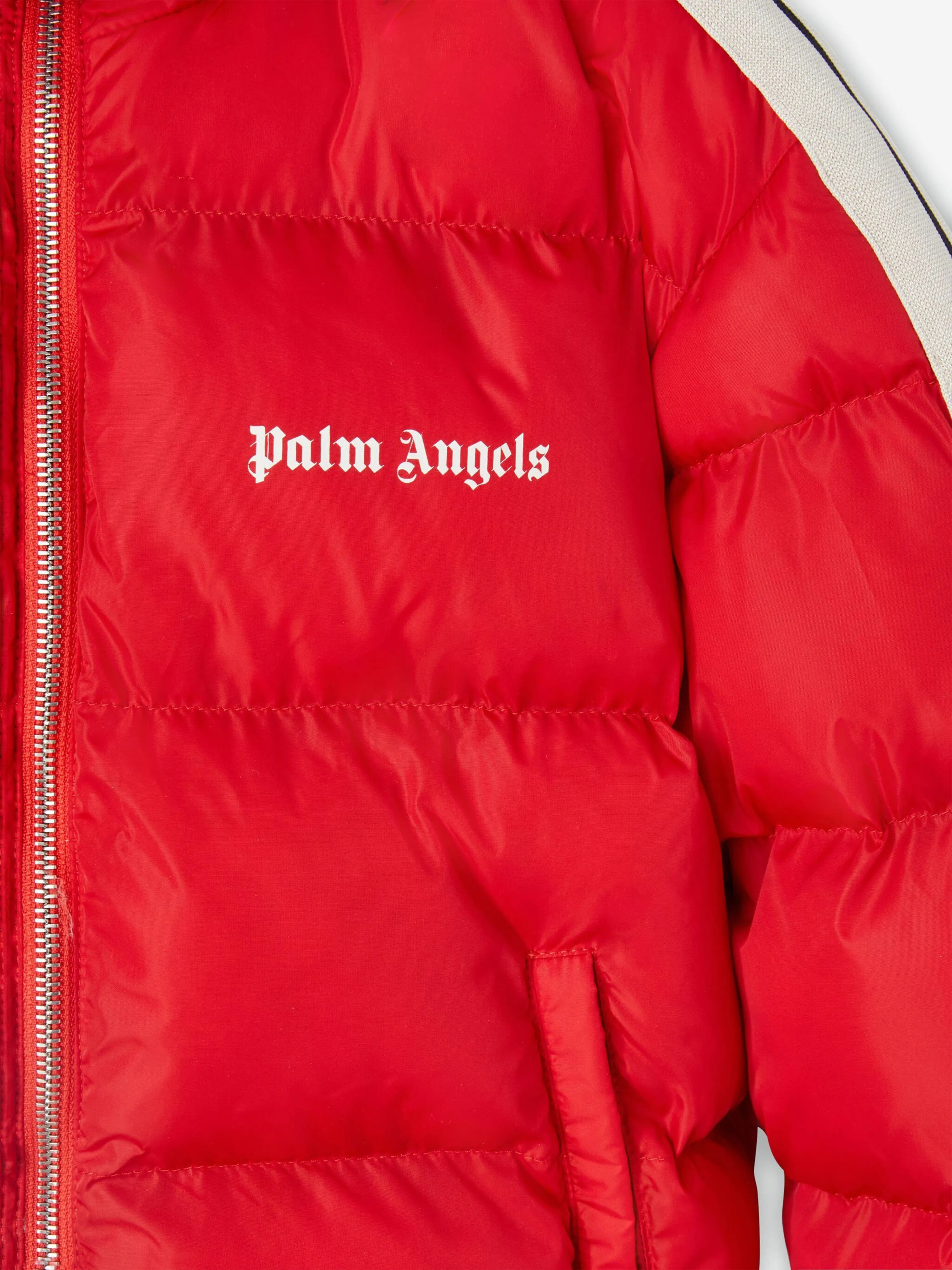 Palm Angels Kinder Track Daunenjacke mit Kapuze in Rot