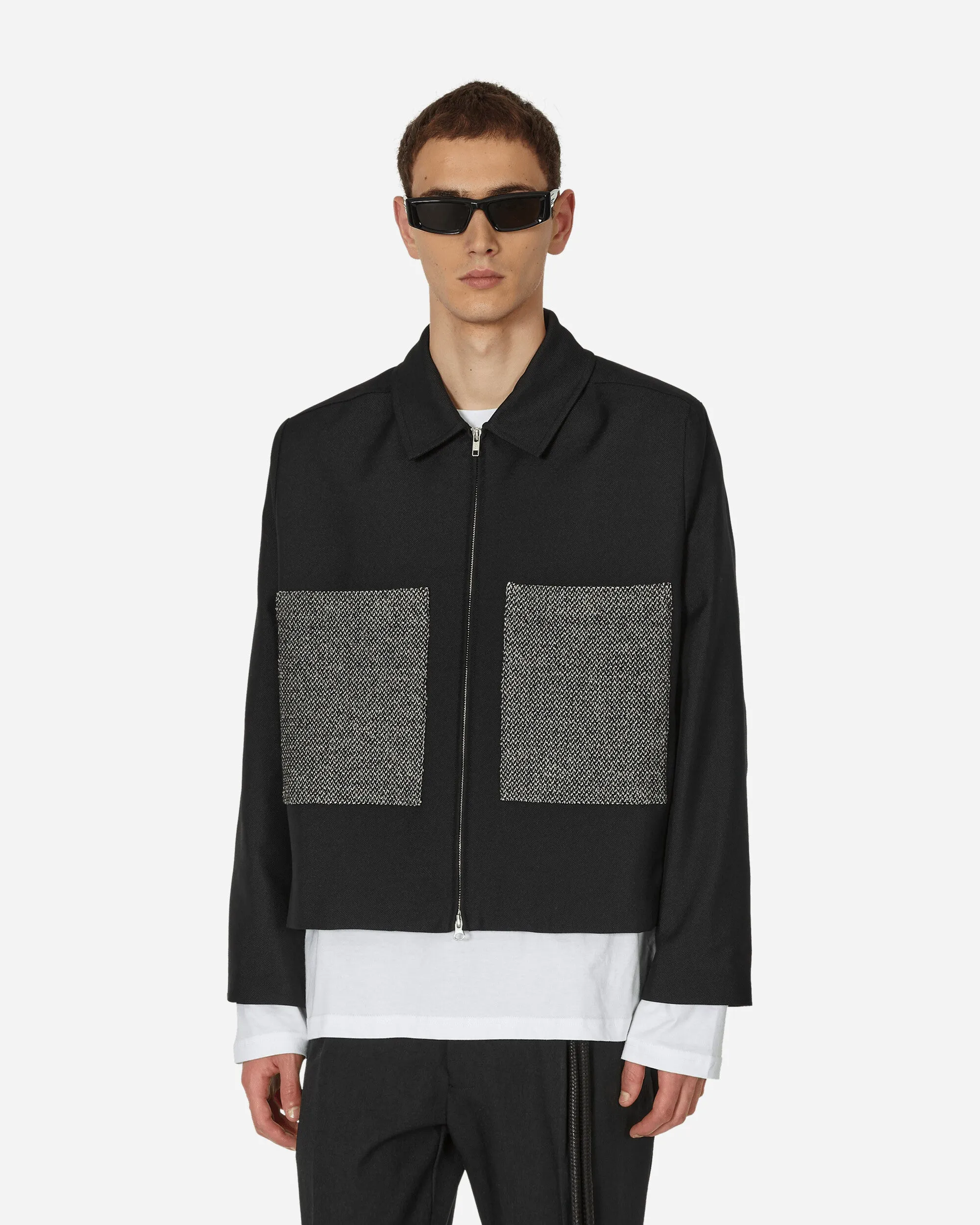 Patch Crop Jacke mit aufgesetzten Taschen Schwarz