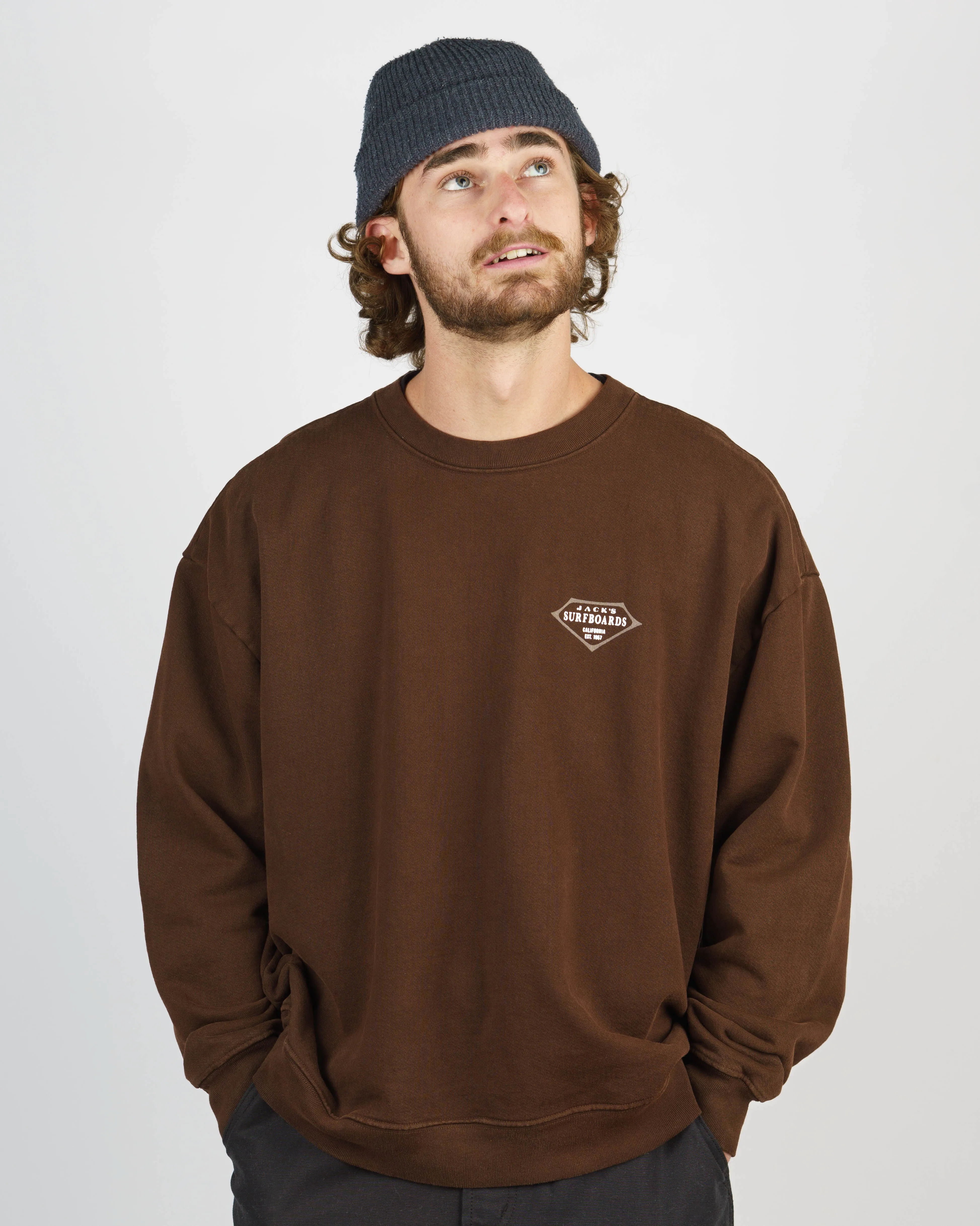 Retro Lam Schweres Crewneck - Braun
