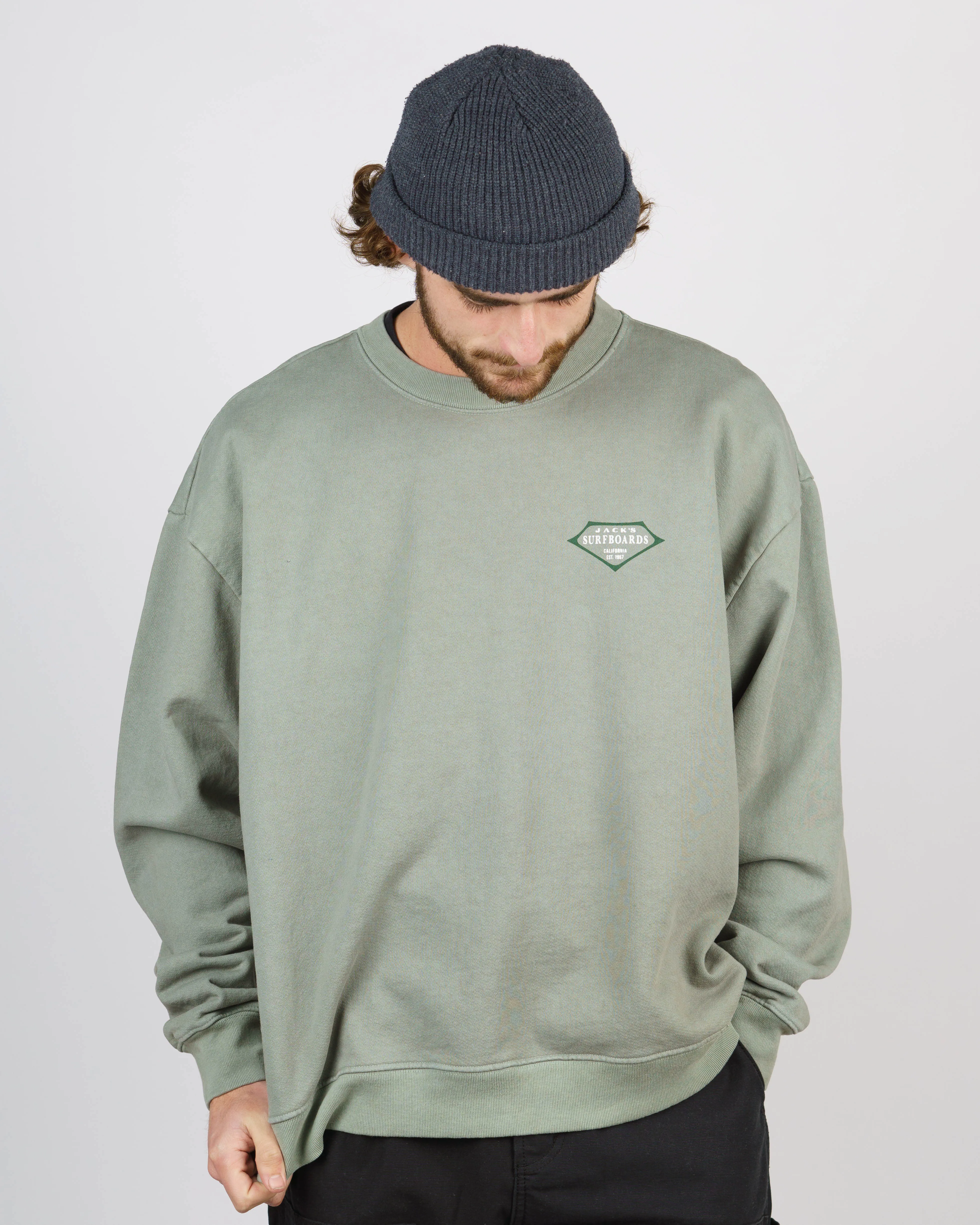 Retro Lam Schweres Crewneck - Salbei