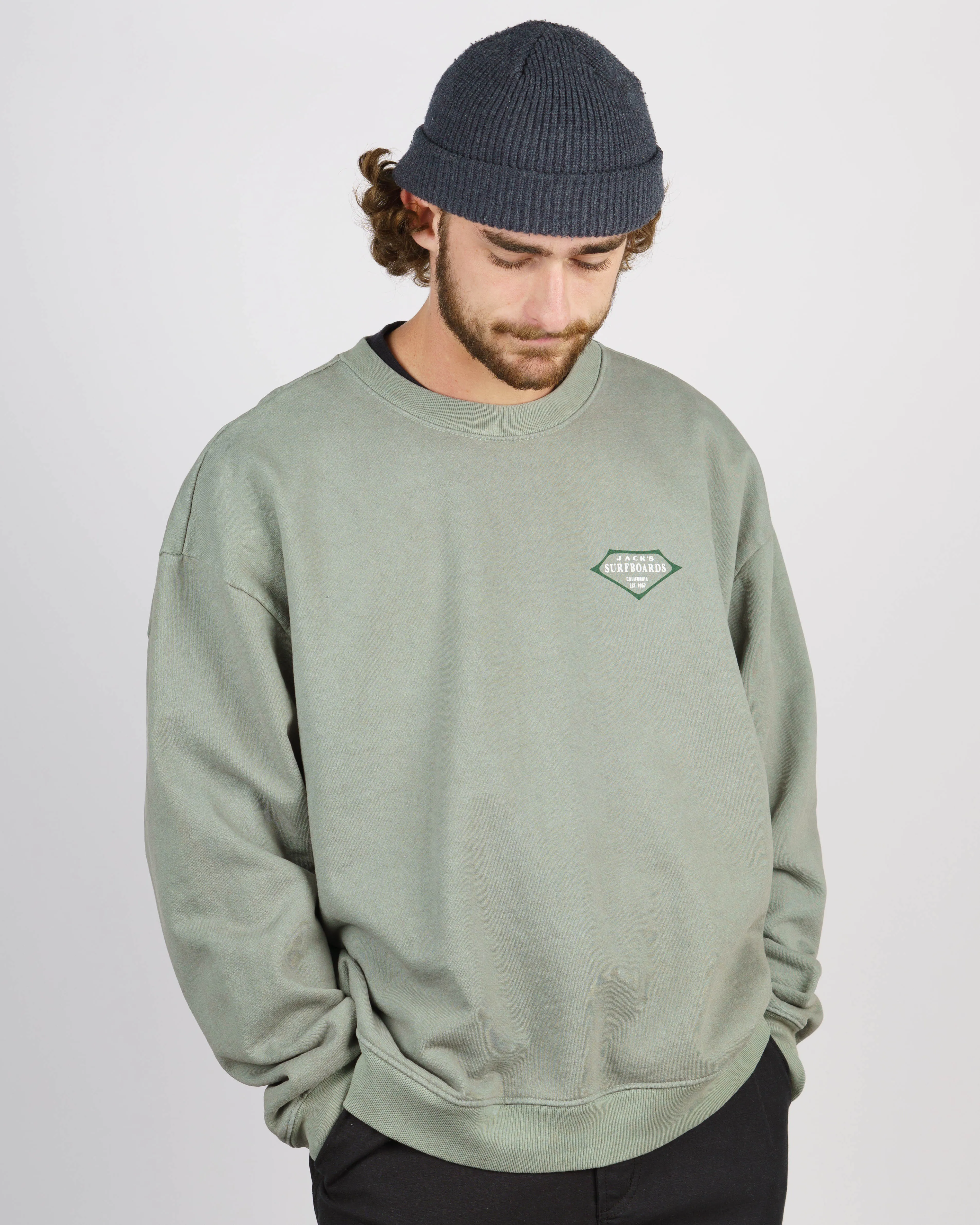 Retro Lam Schweres Crewneck - Salbei