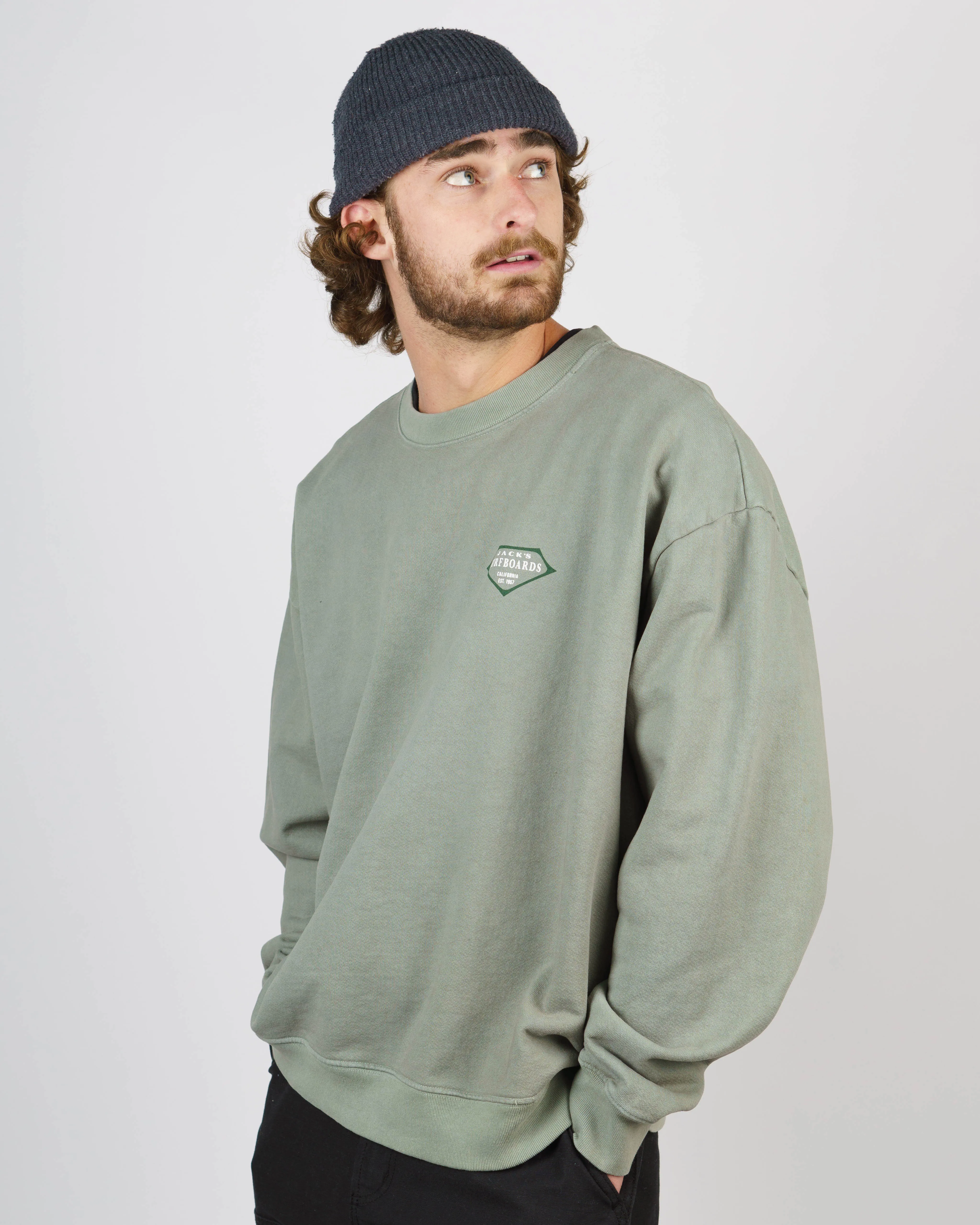 Retro Lam Schweres Crewneck - Salbei