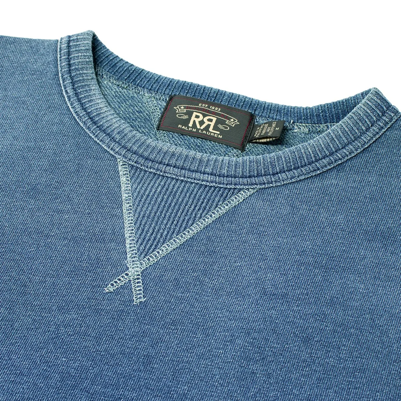 RRL von Ralph Lauren Langarm-Sweater mit doppeltem V-Ausschnitt in gewaschenem Blau-Indigo