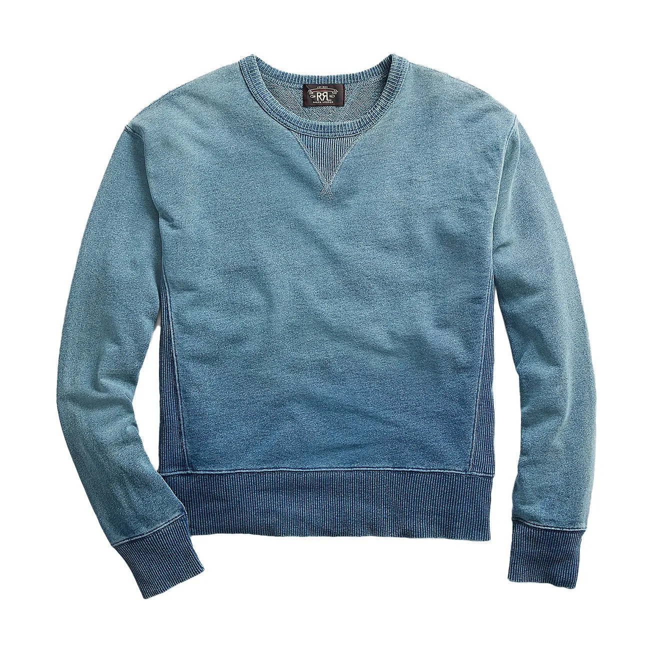 RRL von Ralph Lauren Langarm-Sweater mit doppeltem V-Ausschnitt in gewaschenem Blau-Indigo