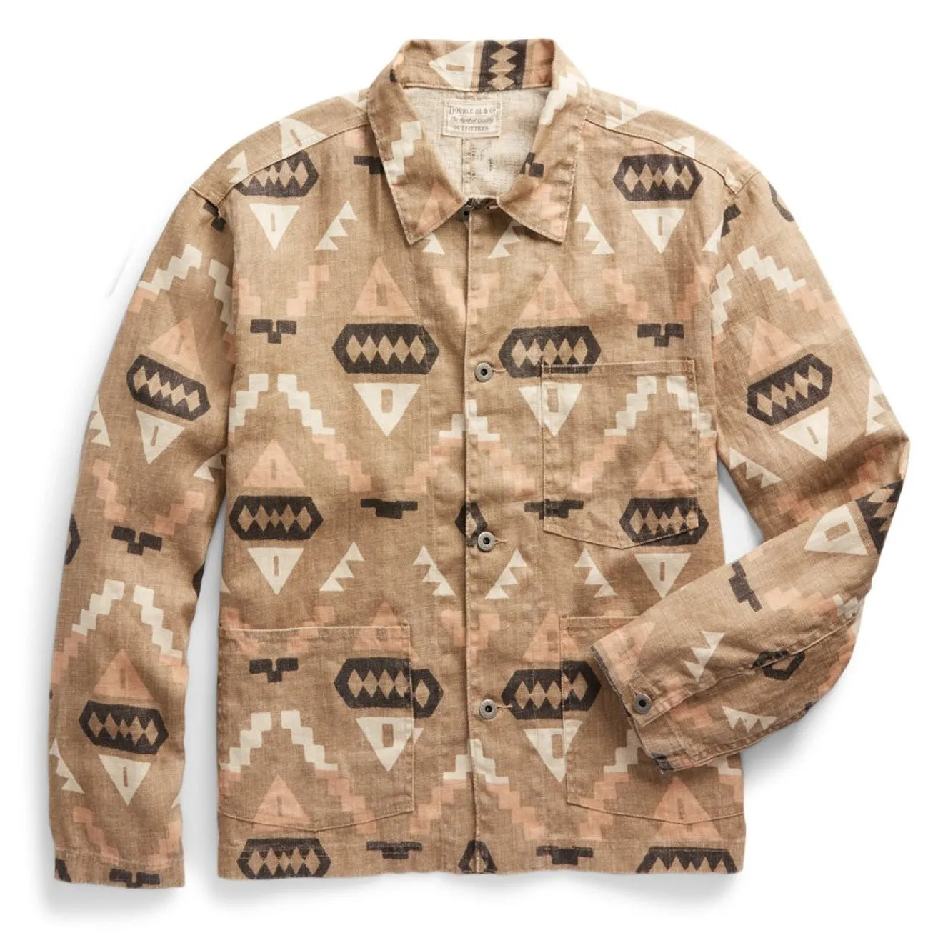 RRL von Ralph Lauren Druck-Leinen-Chore-Jacke in Stein / Grün / Gebrannte Siena