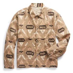 RRL von Ralph Lauren Druck-Leinen-Chore-Jacke in Stein / Grün / Gebrannte Siena