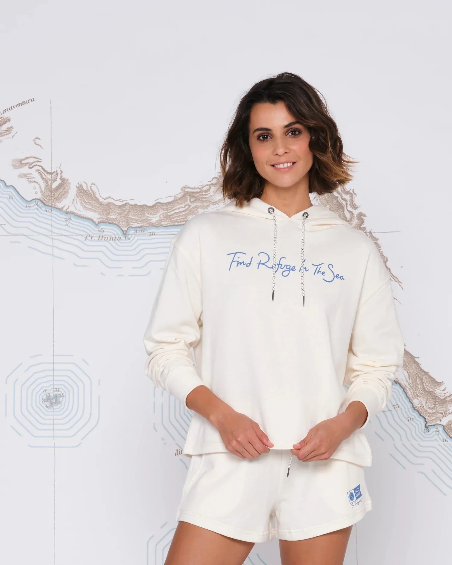 Sandfarbener Cropped Hoodie - Knochen
