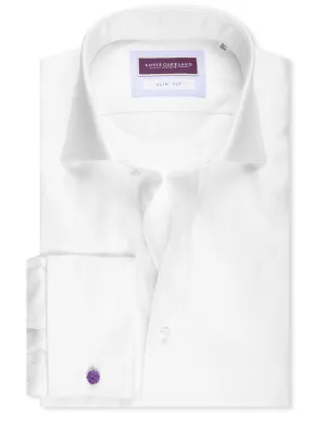 Slim Fit Thomas Mason Köper Doppelmanschette Weiß