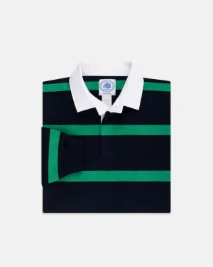 GESTREIFTES RUGBY-HEMD - MARINEBLAU/KELLYGRÜN
