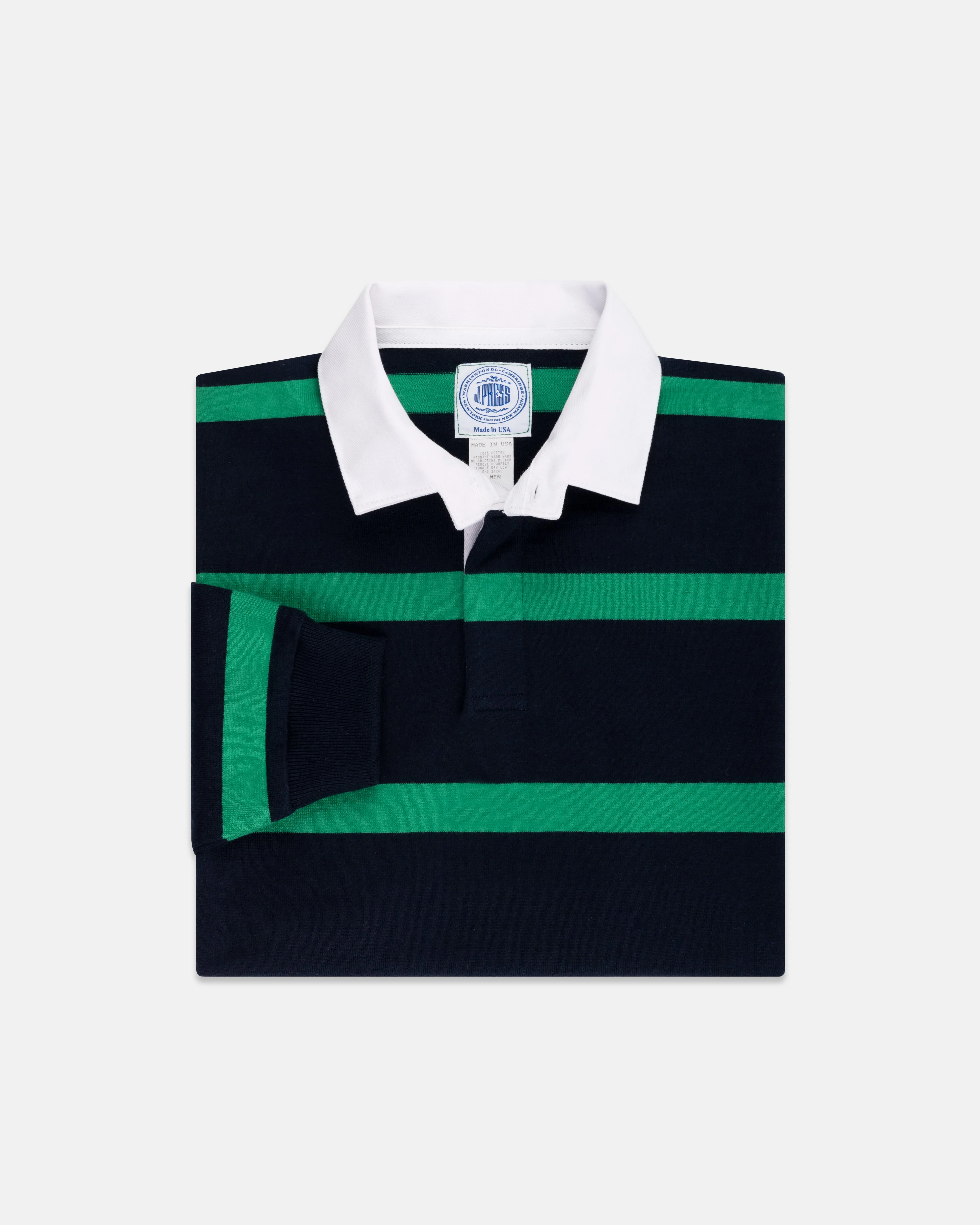 GESTREIFTES RUGBY-HEMD - MARINEBLAU/KELLYGRÜN