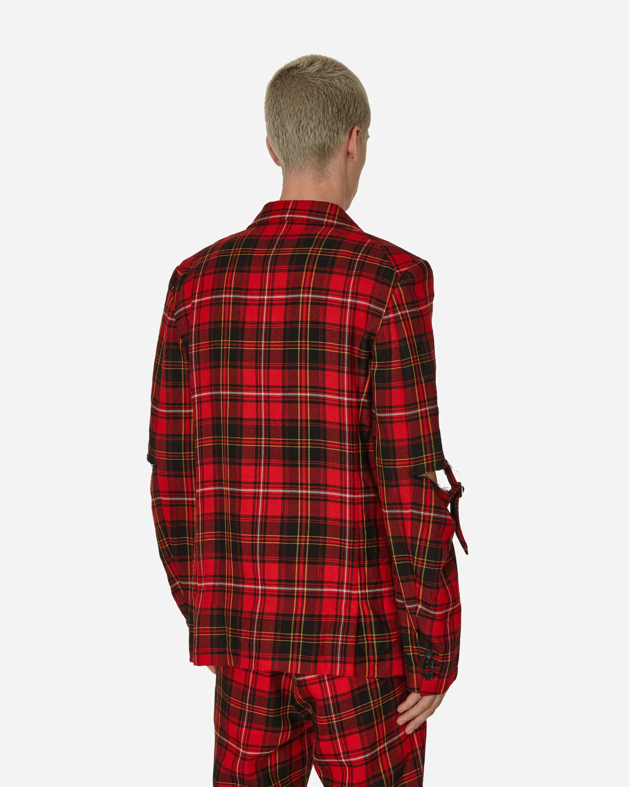 Tartan-Ärmel mit Schnallen-Detail Jacke Rot
