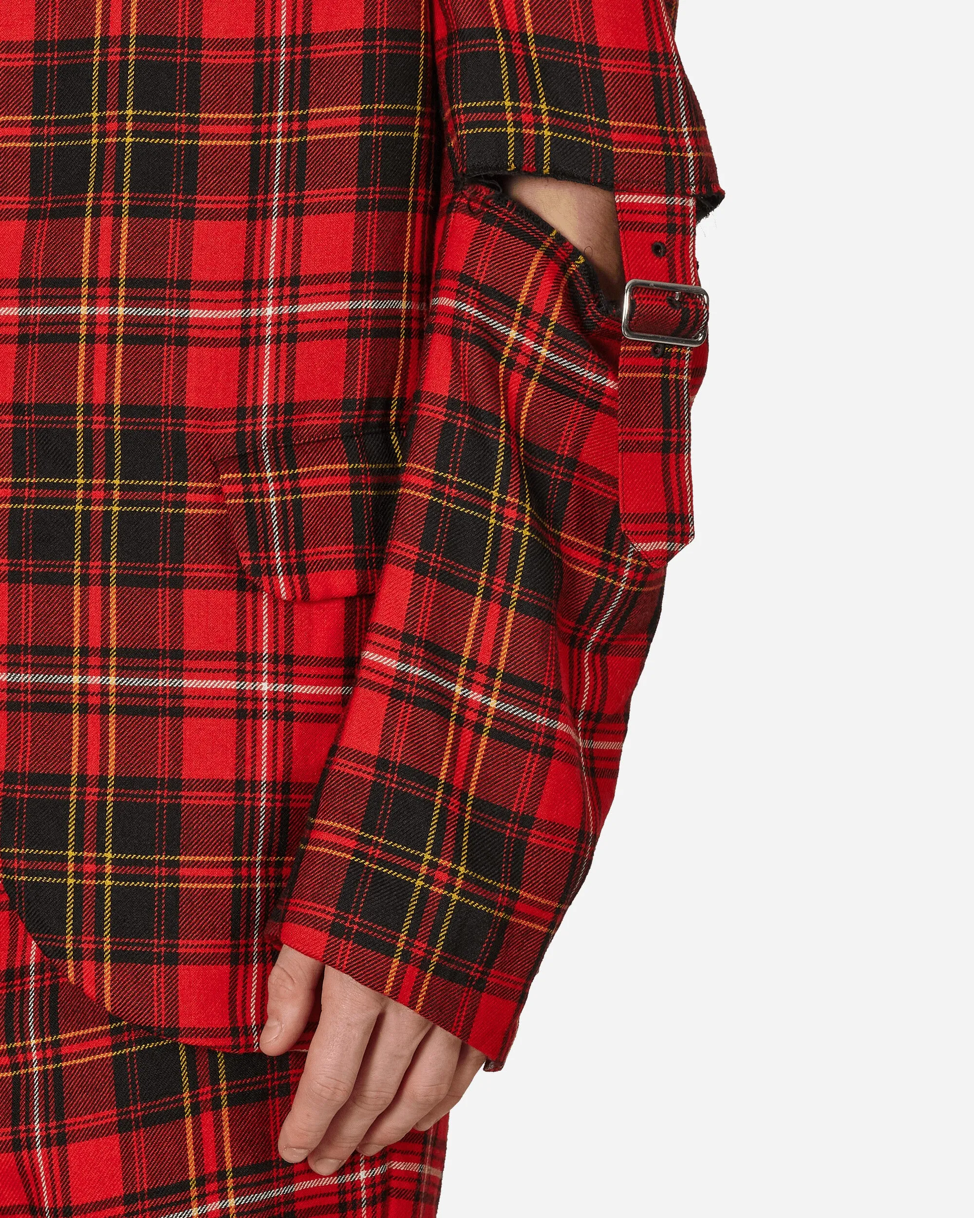 Tartan-Ärmel mit Schnallen-Detail Jacke Rot