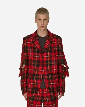 Tartan-Ärmel mit Schnallen-Detail Jacke Rot