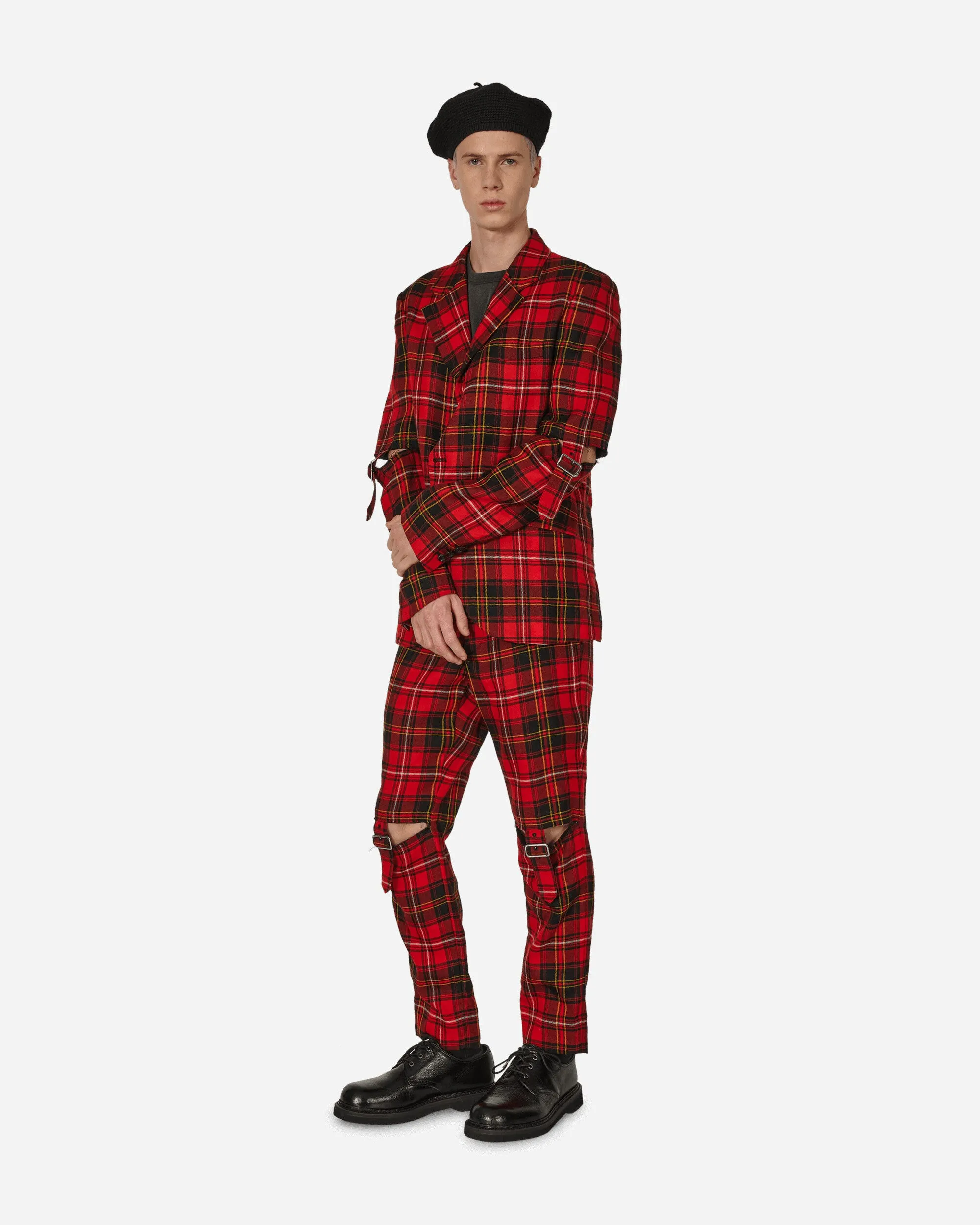 Tartan-Ärmel mit Schnallen-Detail Jacke Rot