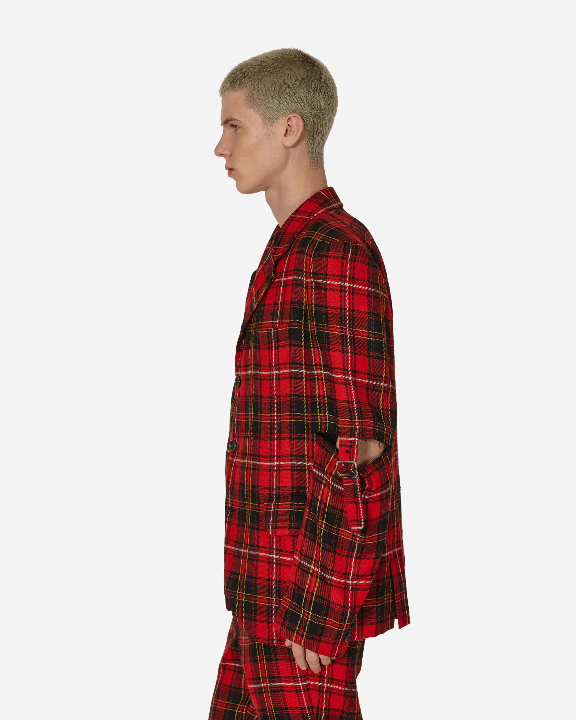 Tartan-Ärmel mit Schnallen-Detail Jacke Rot