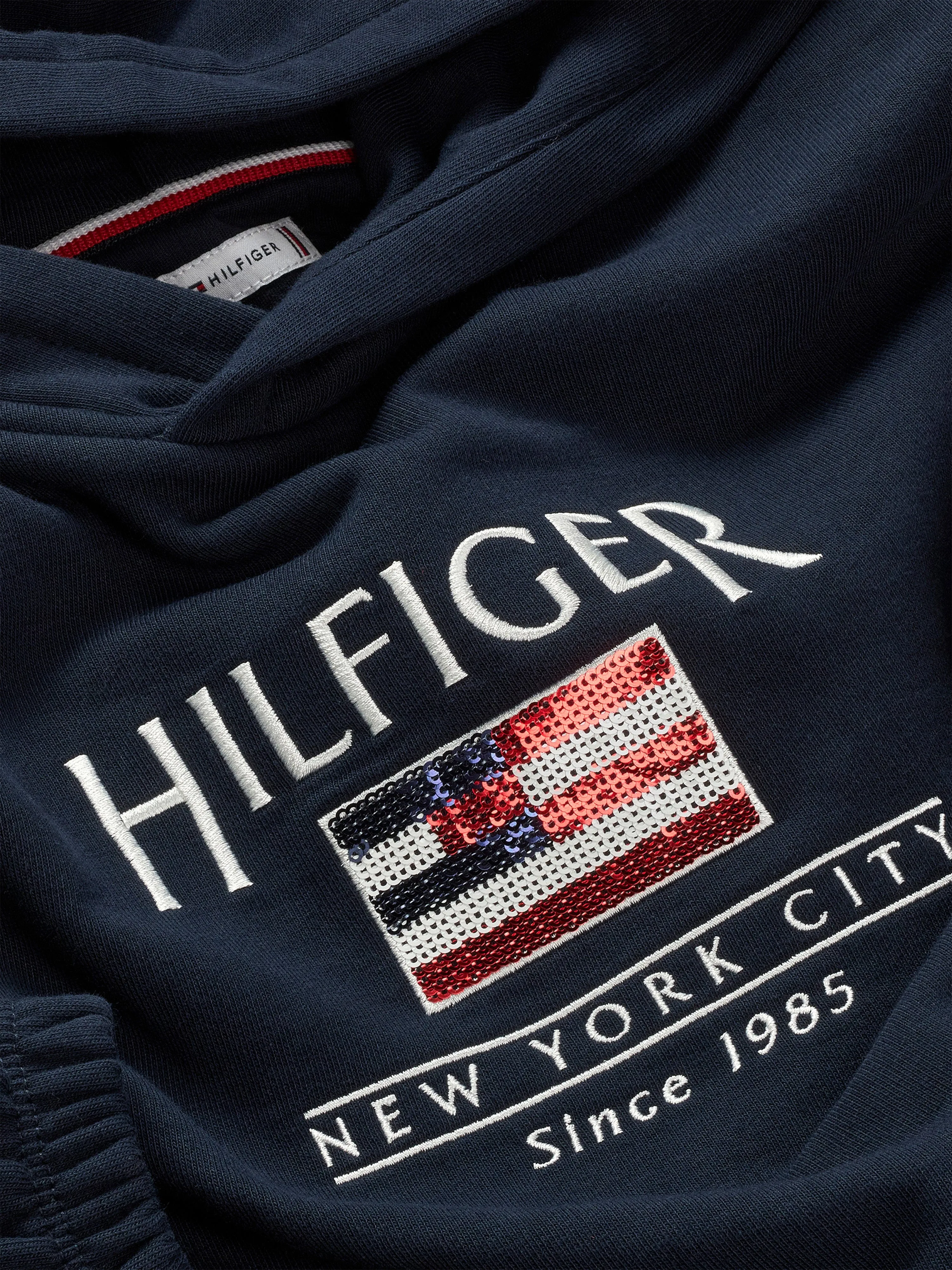 Tommy Hilfiger Mädchen Pailletten Flagge Kapuzenpullover in Marineblau
