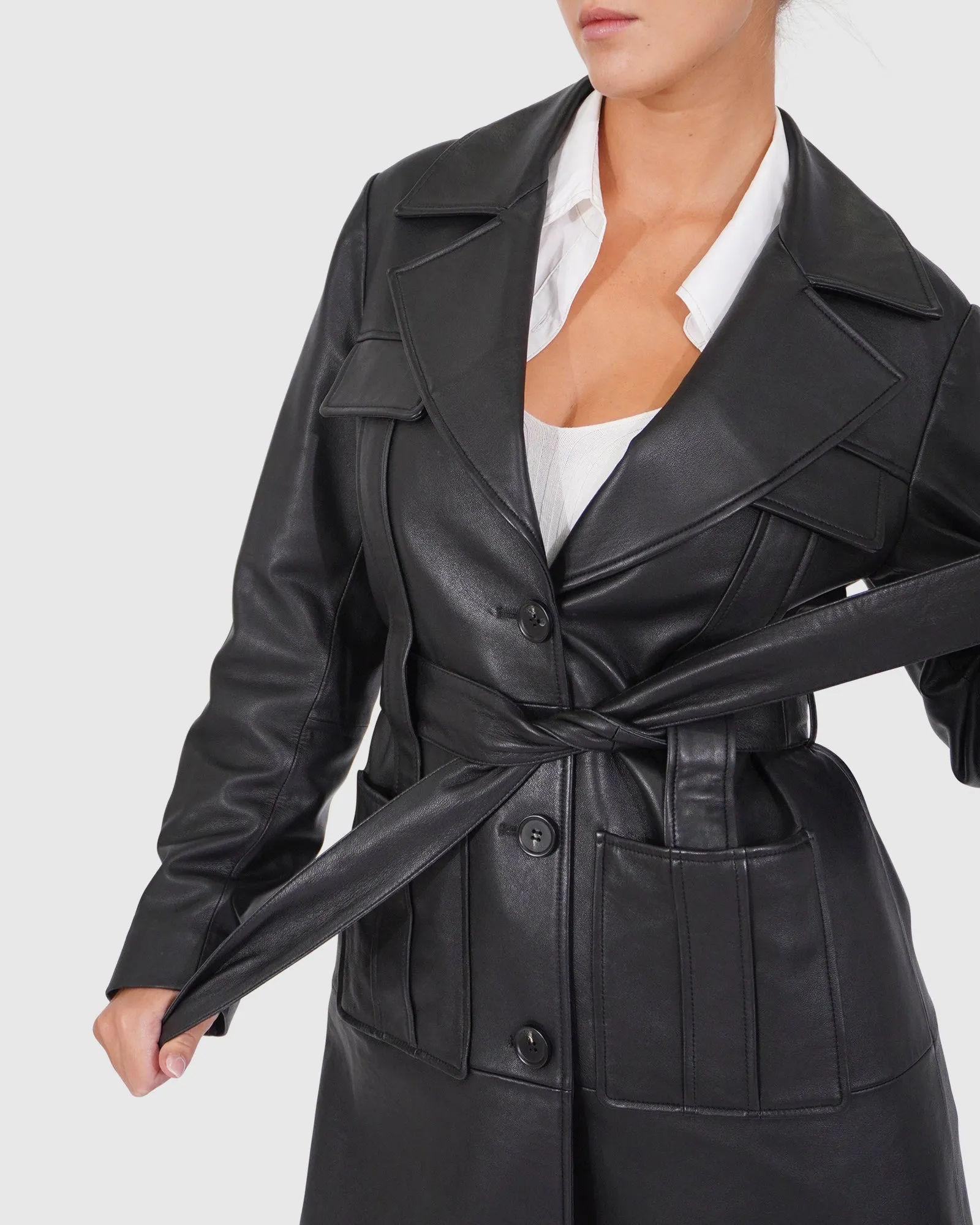 Unaufhaltsamer Leder-Trenchcoat - Schwarz