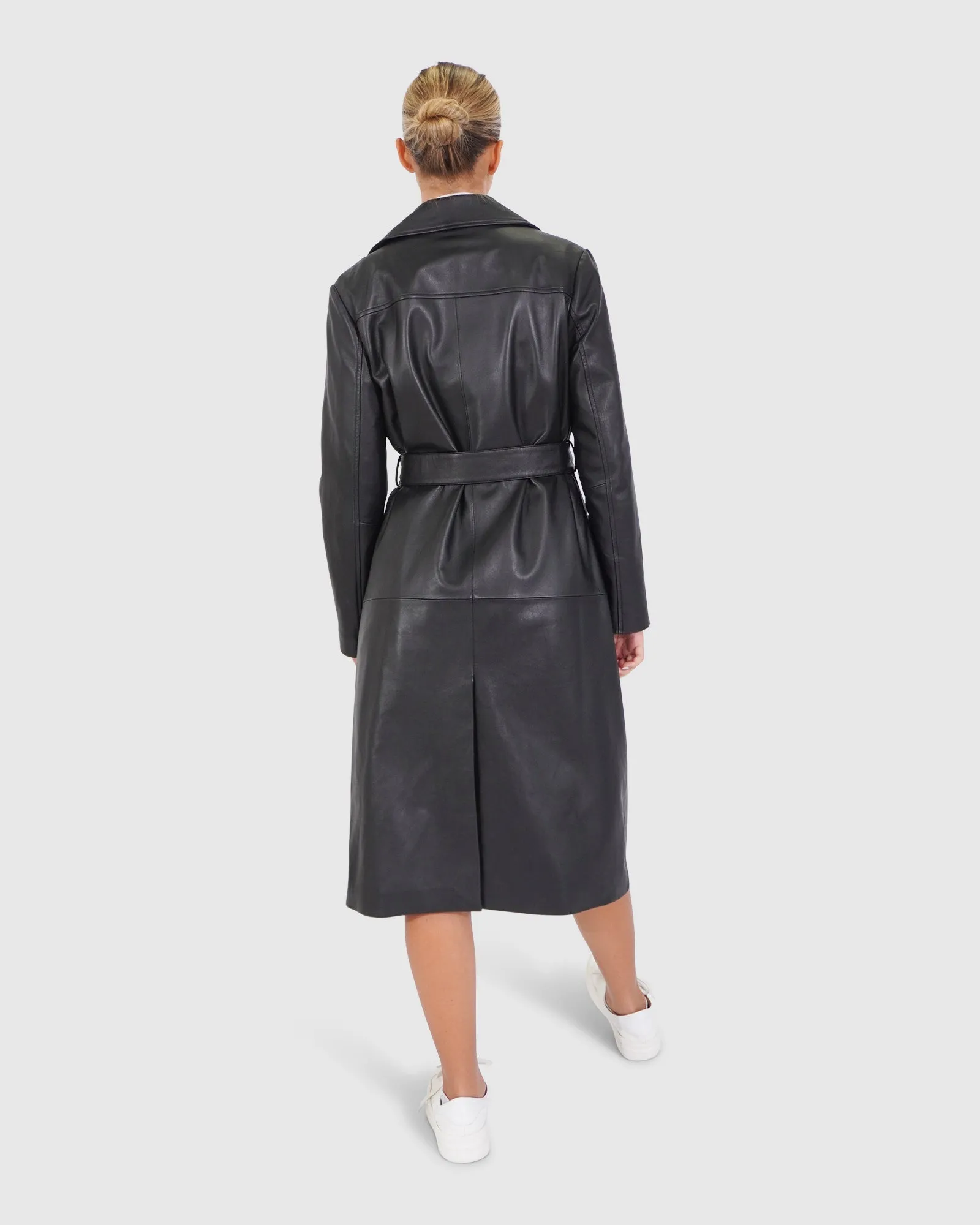 Unaufhaltsamer Leder-Trenchcoat - Schwarz