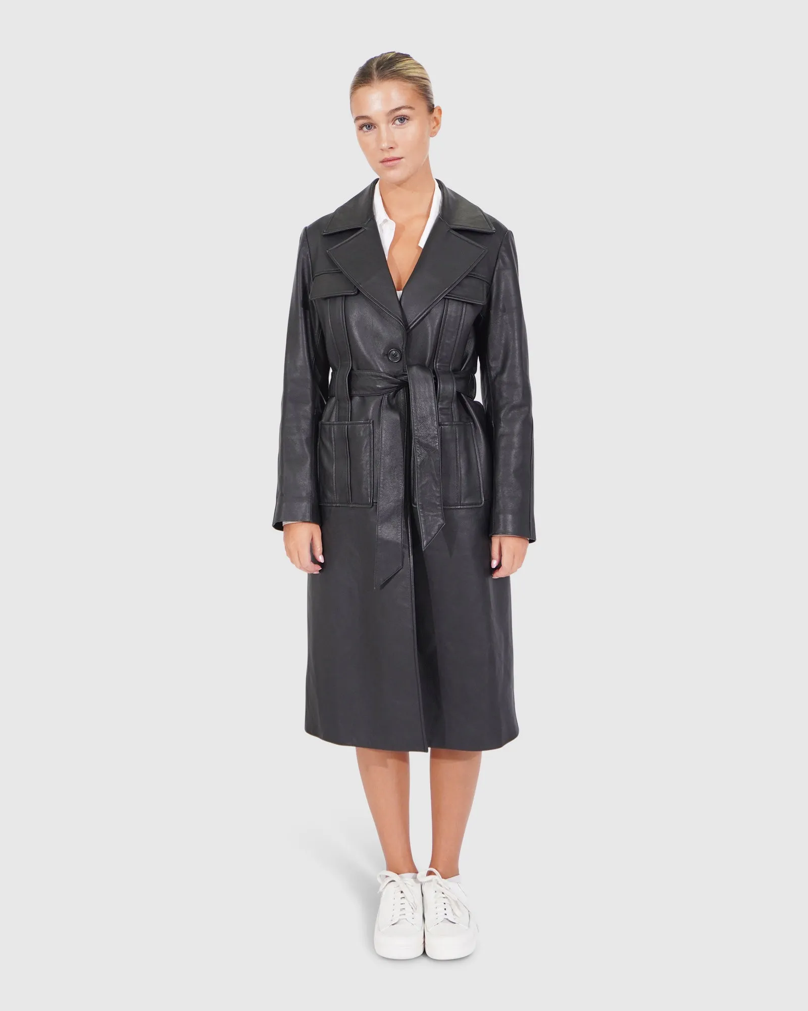 Unaufhaltsamer Leder-Trenchcoat - Schwarz