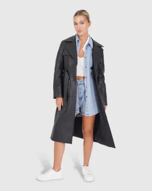 Unaufhaltsamer Leder-Trenchcoat - Schwarz