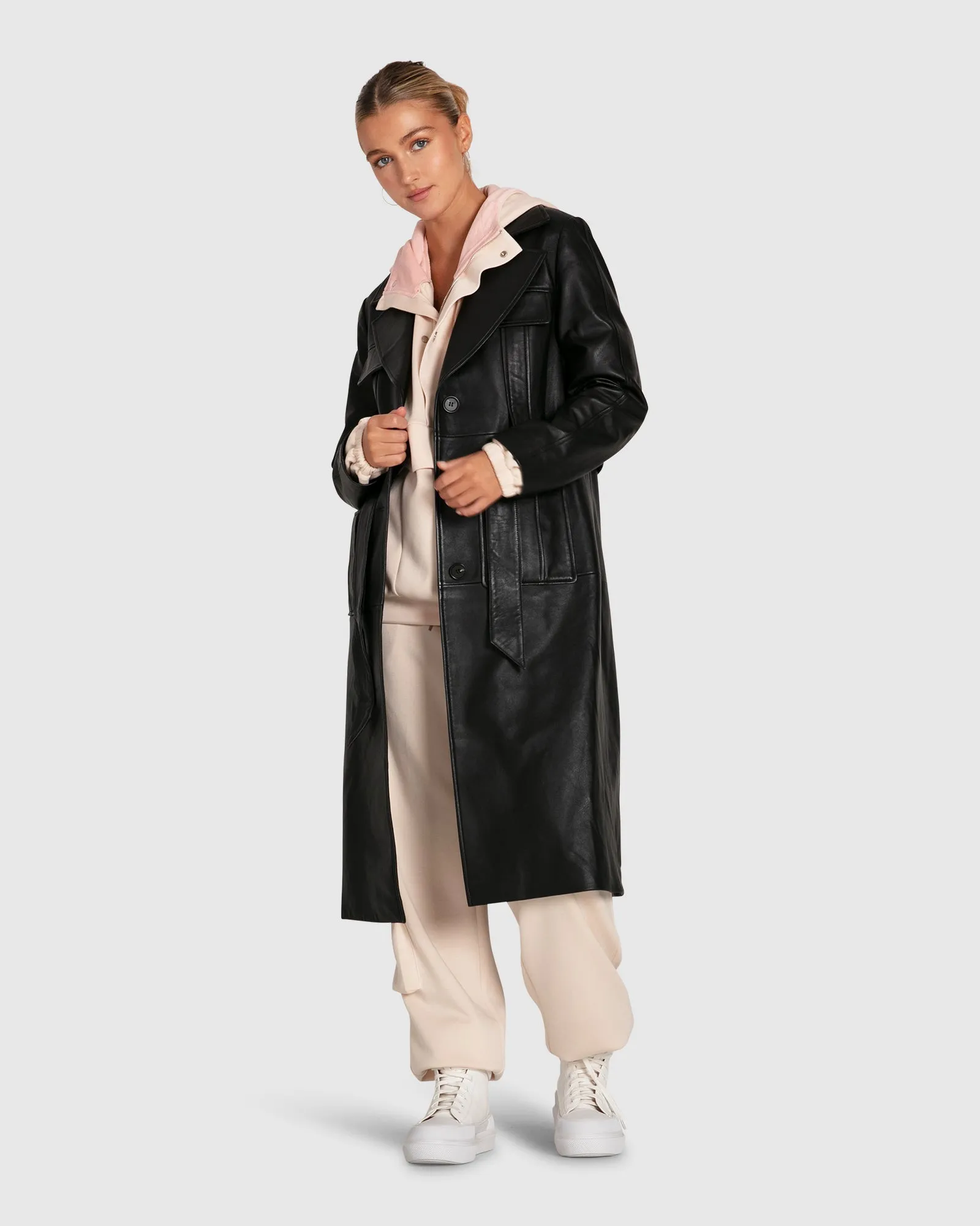 Unaufhaltsamer Leder-Trenchcoat - Schwarz